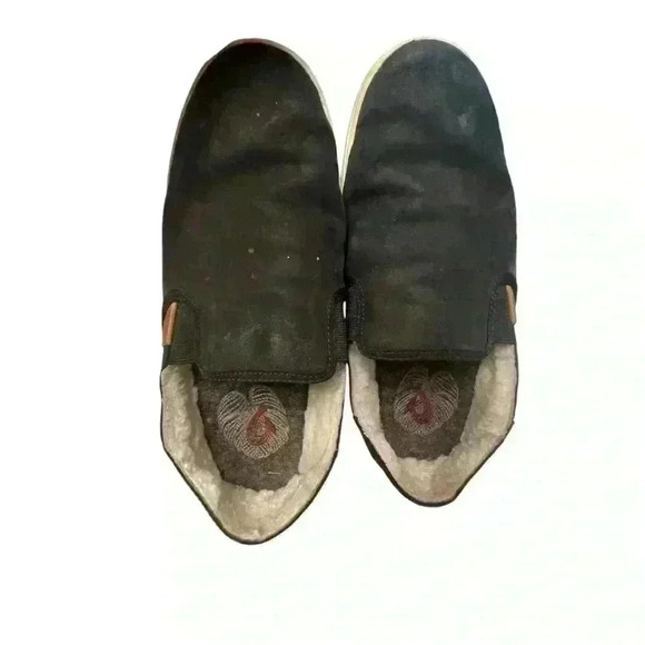 Olukai Pehuea Heu Women size 9 Shearling Lined Slip On Shoe Leather Upper Black - Picture 7 of 10